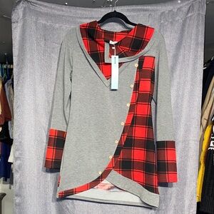 Plaid Accent Gray Women's Hoodie